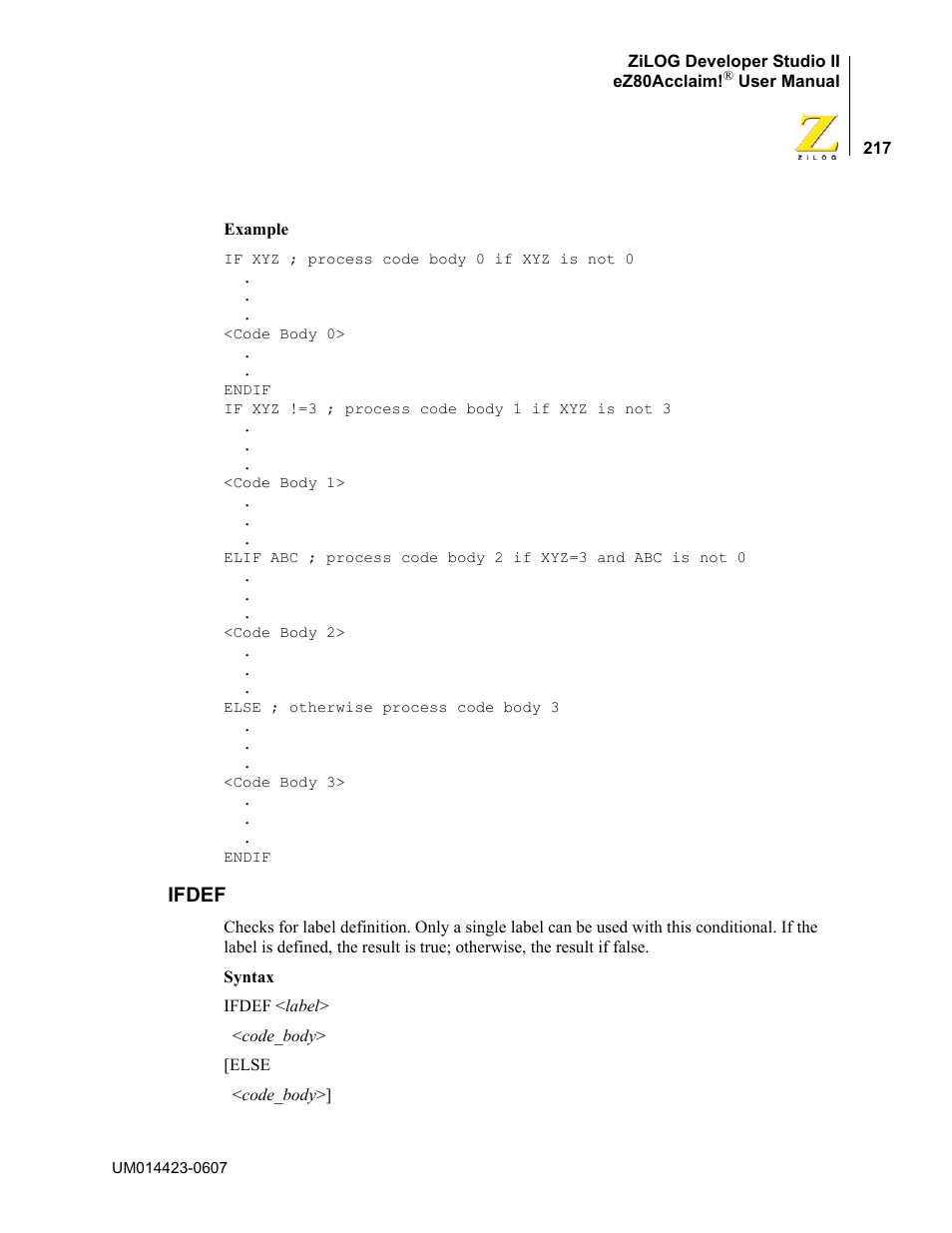 Ifdef | Zilog EZ80F916 User Manual | Page 237 / 469