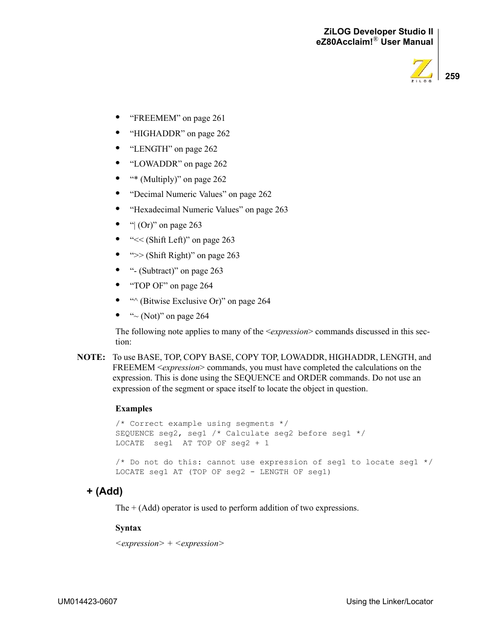 Add) | Zilog EZ80F916 User Manual | Page 279 / 469