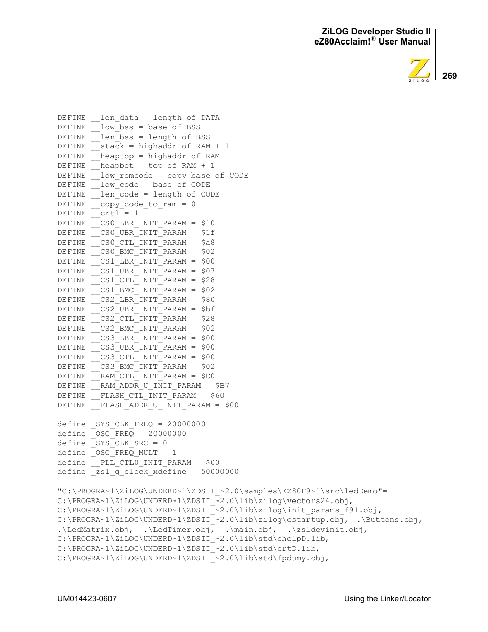 Zilog EZ80F916 User Manual | Page 289 / 469