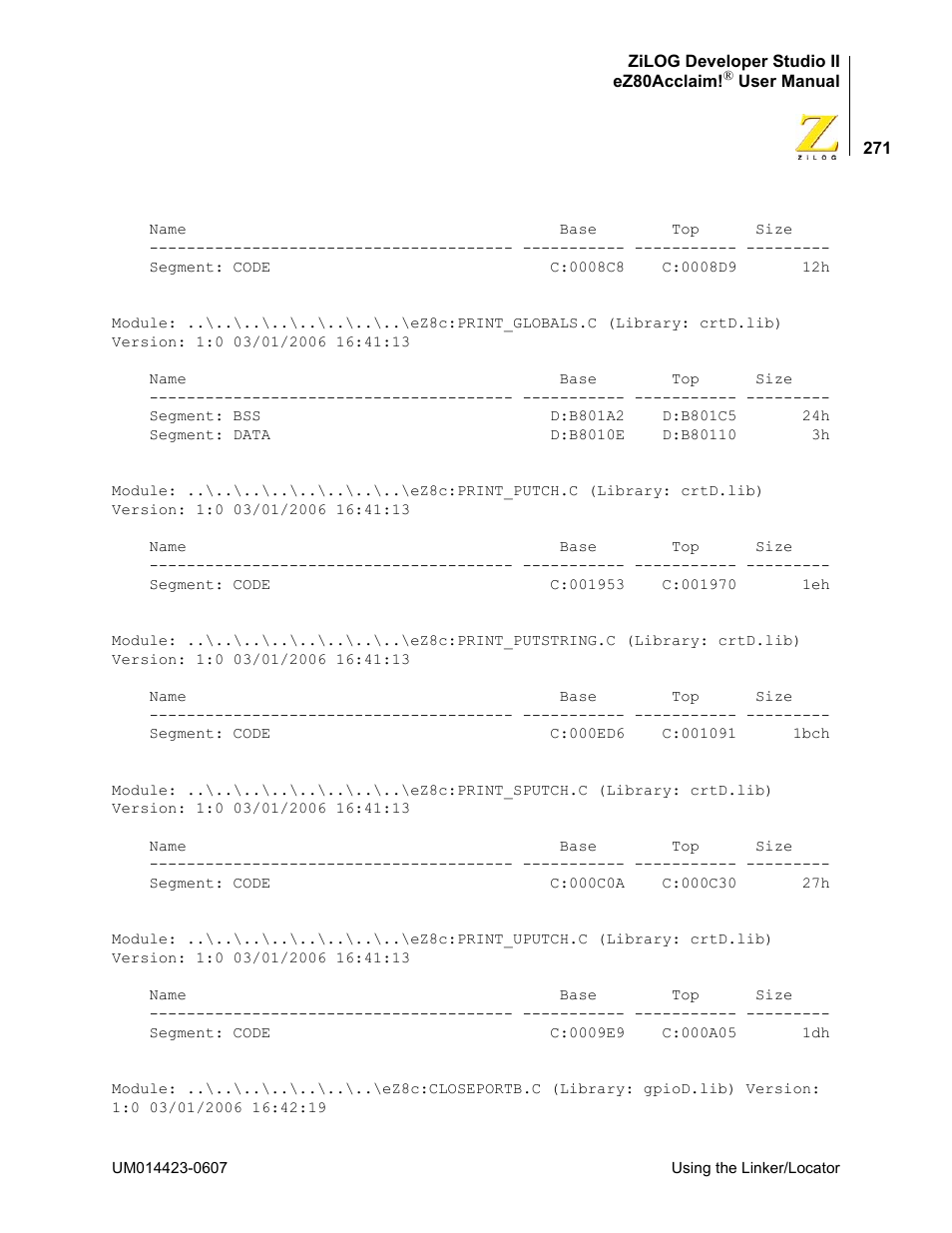 Zilog EZ80F916 User Manual | Page 291 / 469