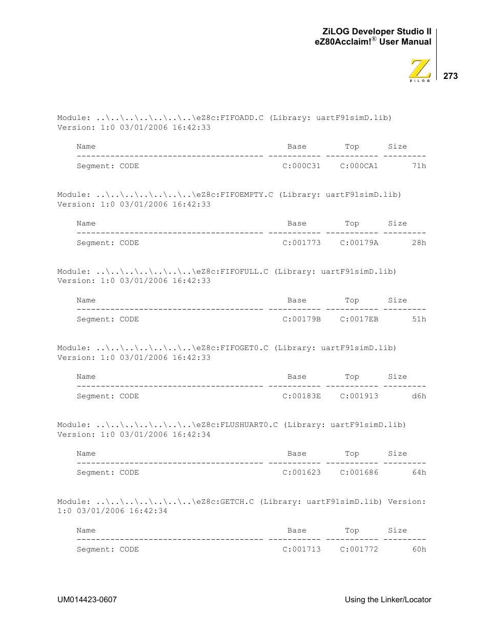 Zilog EZ80F916 User Manual | Page 293 / 469