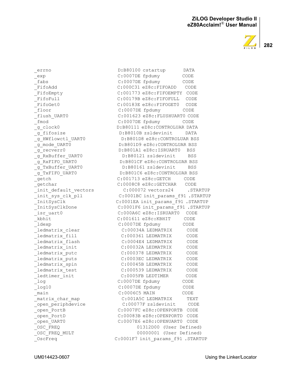 Zilog EZ80F916 User Manual | Page 302 / 469