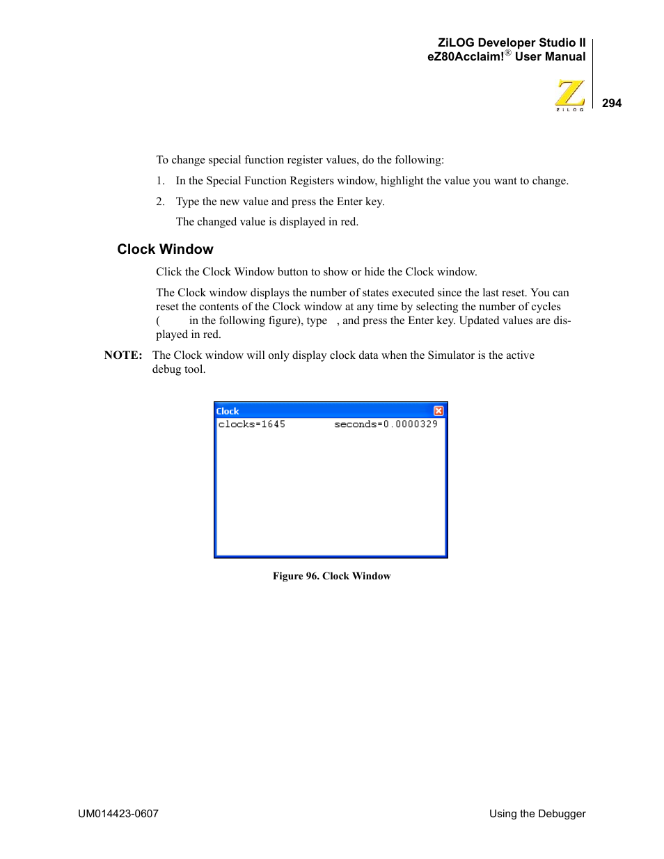 Clock window | Zilog EZ80F916 User Manual | Page 314 / 469