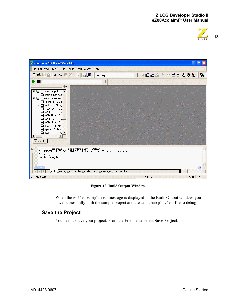 Save the project | Zilog EZ80F916 User Manual | Page 33 / 469