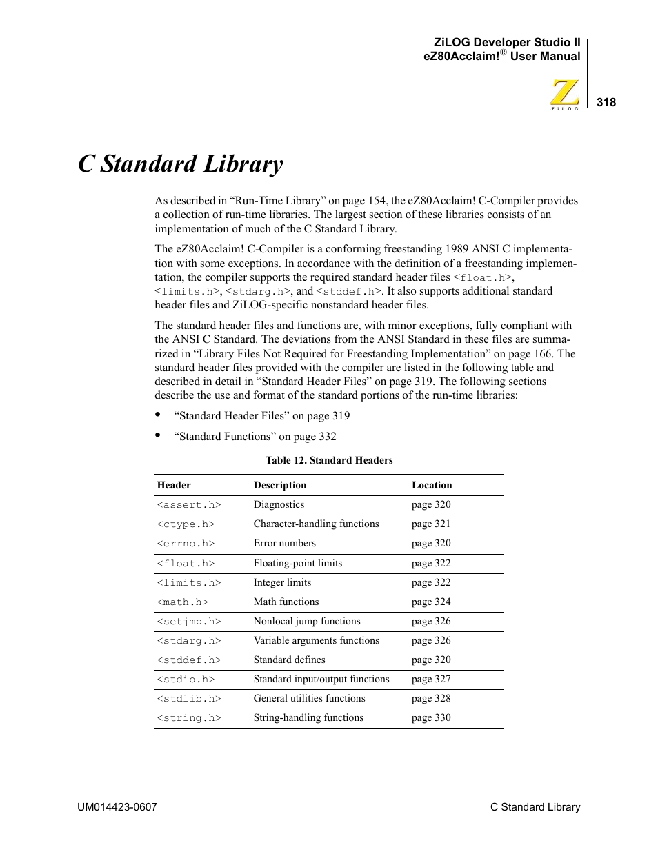 C standard library | Zilog EZ80F916 User Manual | Page 338 / 469