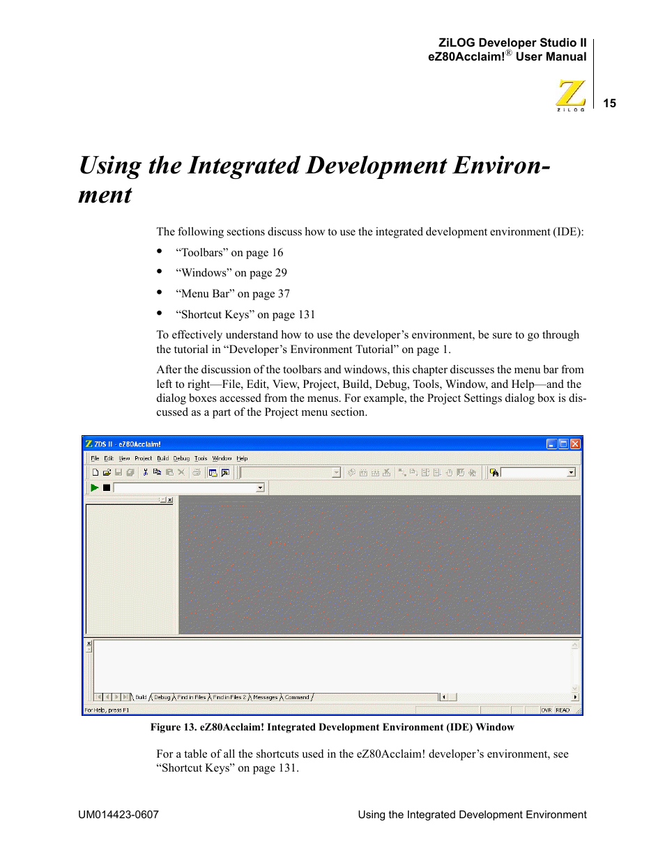 Using the integrated development environment, Using the integrated development environ- ment | Zilog EZ80F916 User Manual | Page 35 / 469