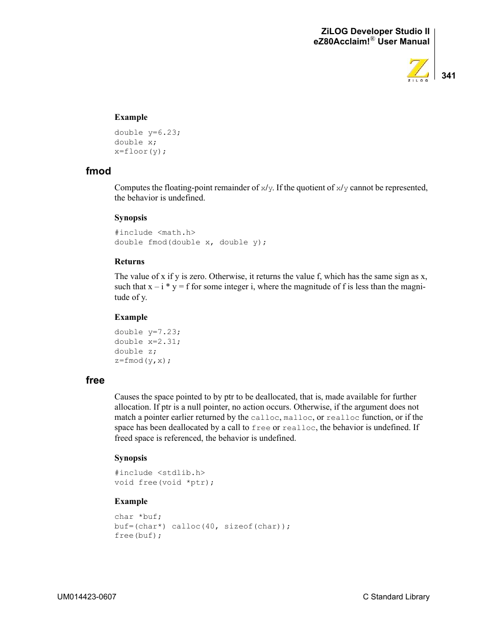 Fmod, Free, Fmod free | Zilog EZ80F916 User Manual | Page 361 / 469