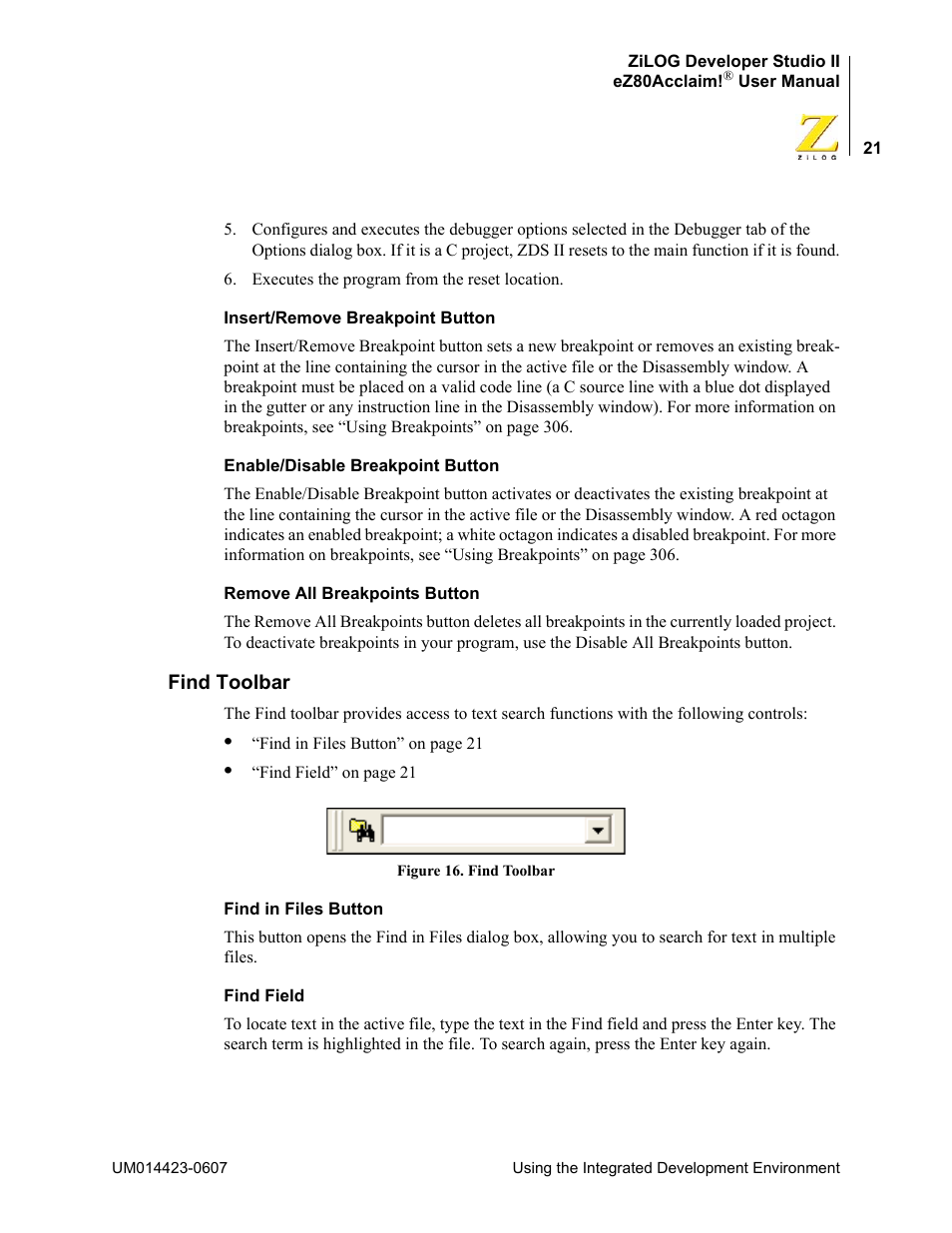 Find toolbar | Zilog EZ80F916 User Manual | Page 41 / 469
