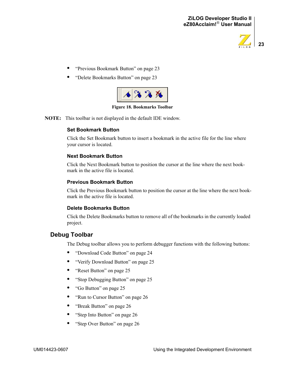 Debug toolbar | Zilog EZ80F916 User Manual | Page 43 / 469