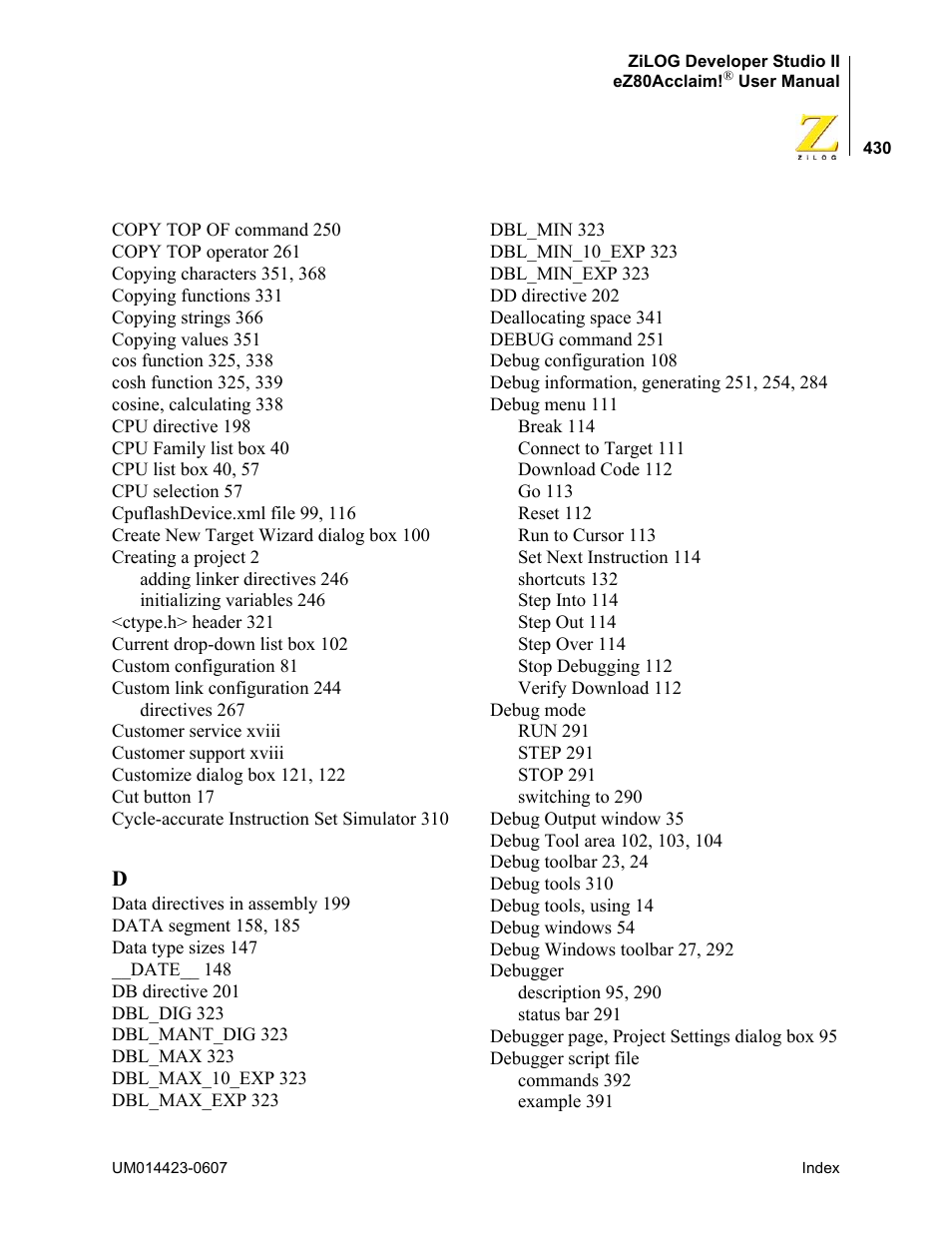 Zilog EZ80F916 User Manual | Page 450 / 469