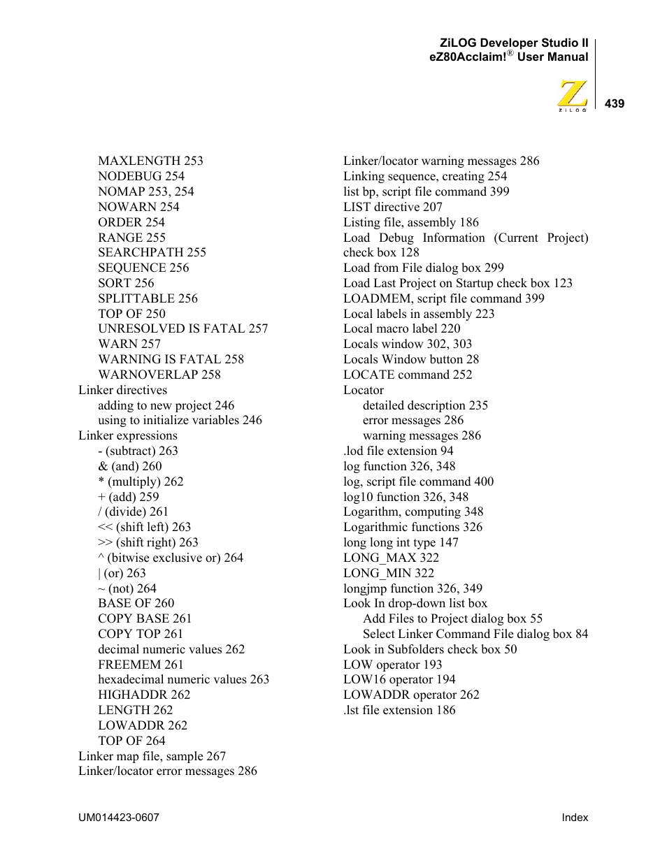 Zilog EZ80F916 User Manual | Page 459 / 469