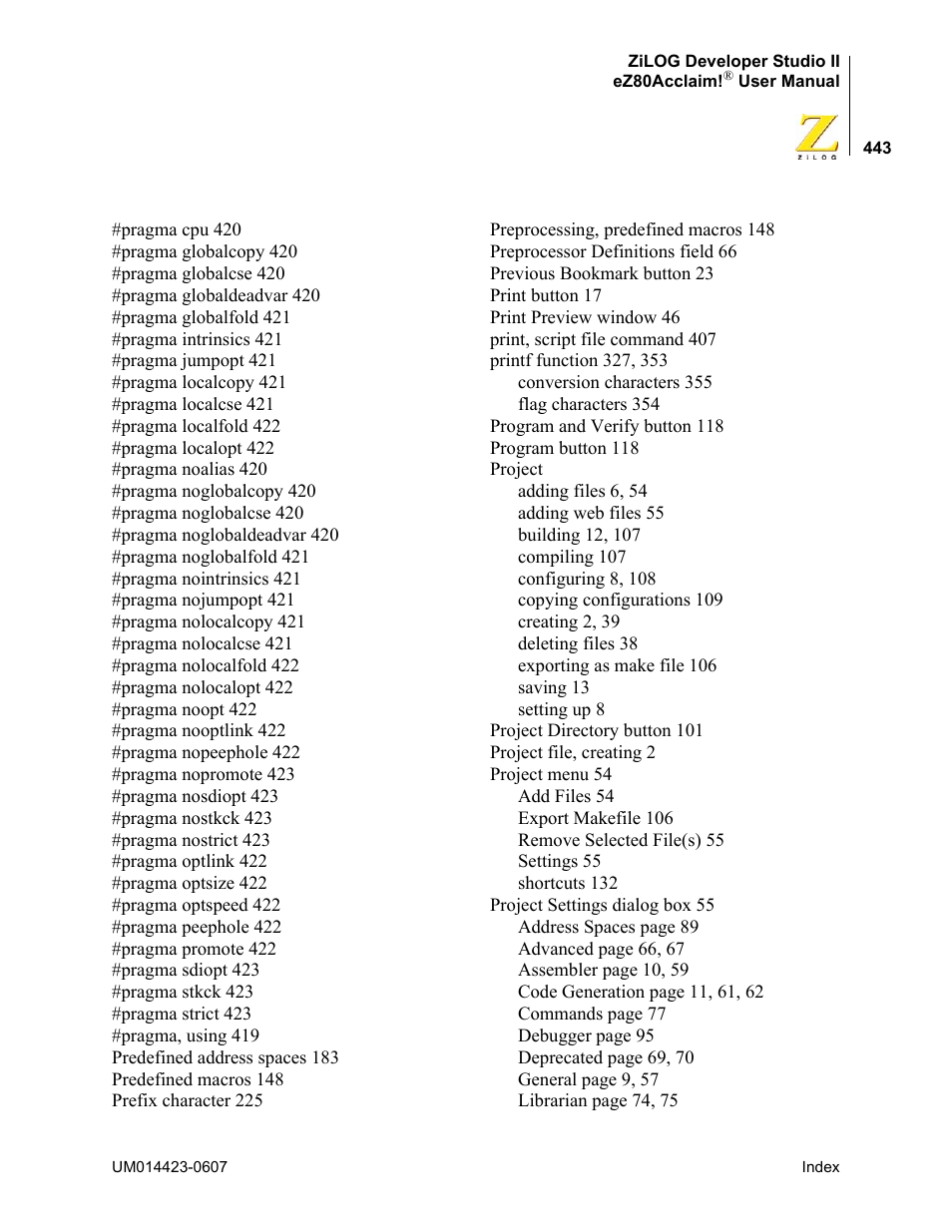 Zilog EZ80F916 User Manual | Page 463 / 469