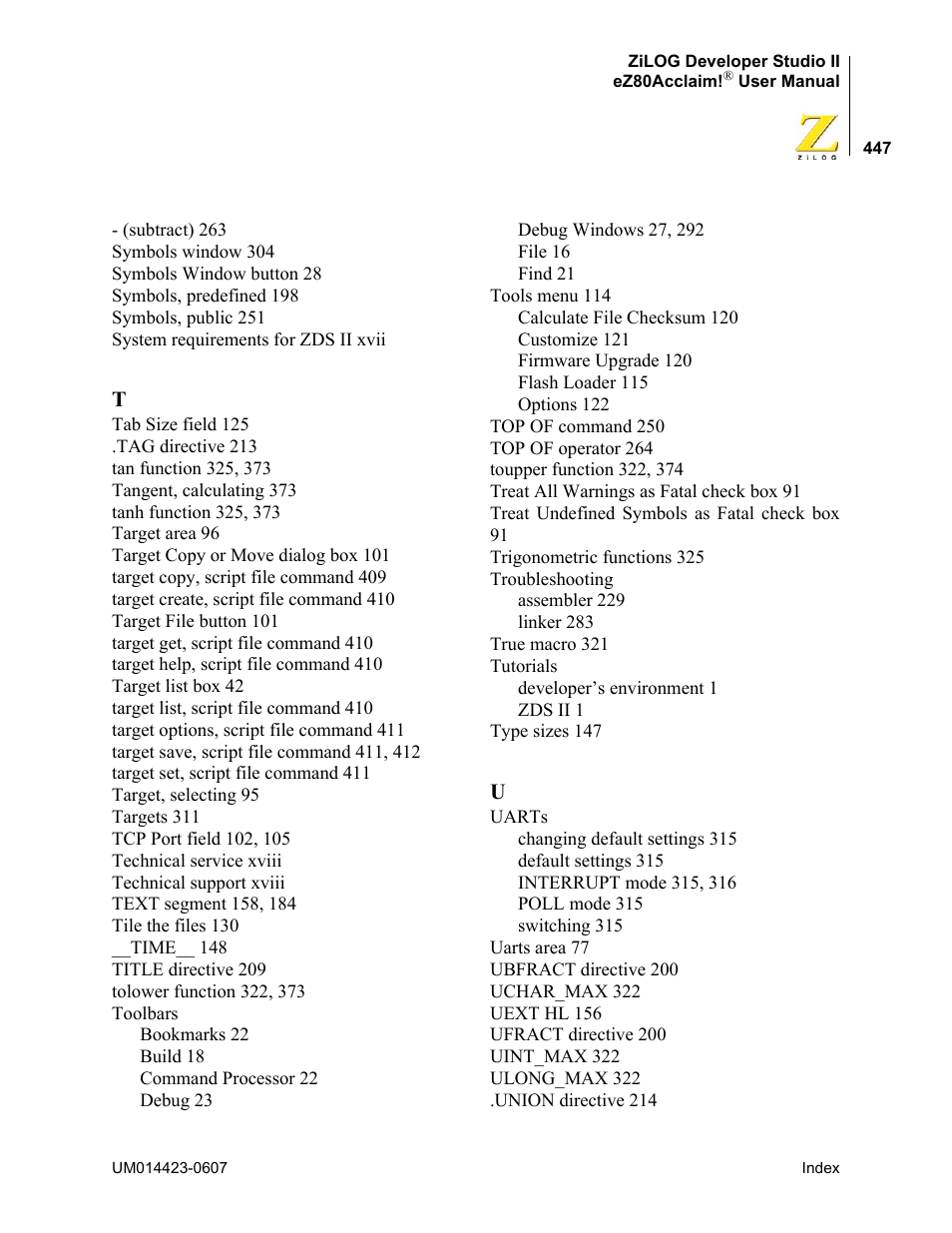 Zilog EZ80F916 User Manual | Page 467 / 469