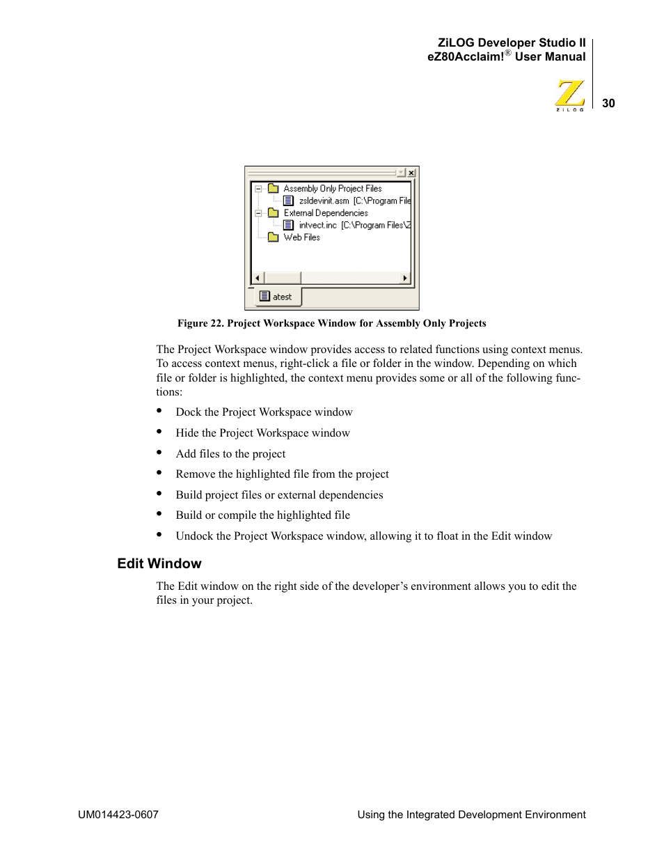 Edit window | Zilog EZ80F916 User Manual | Page 50 / 469