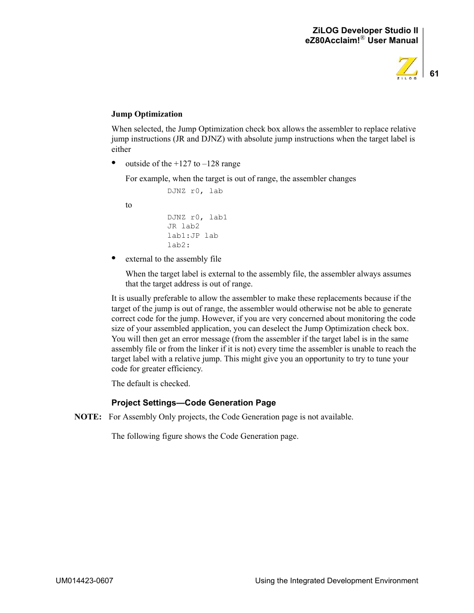 Zilog EZ80F916 User Manual | Page 81 / 469
