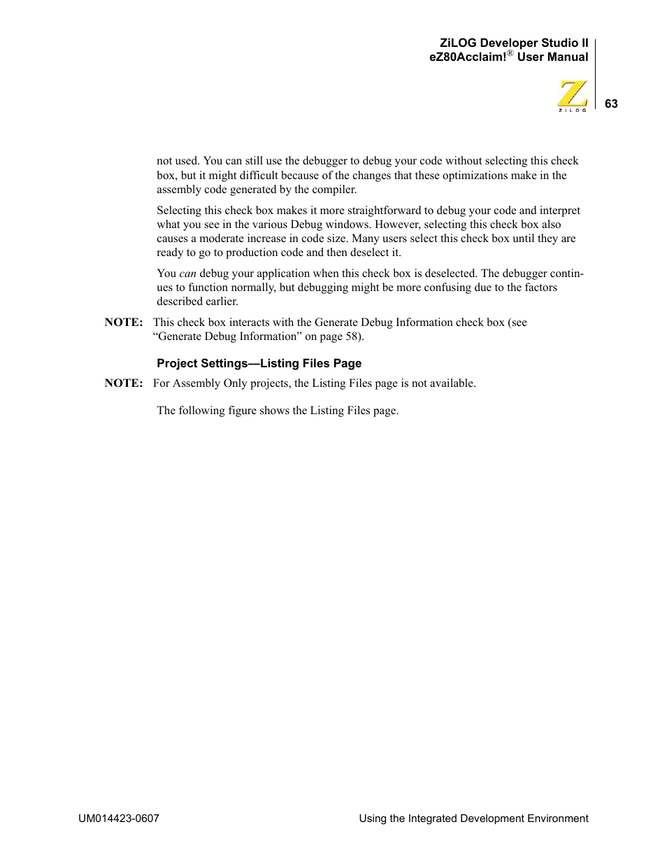 Zilog EZ80F916 User Manual | Page 83 / 469
