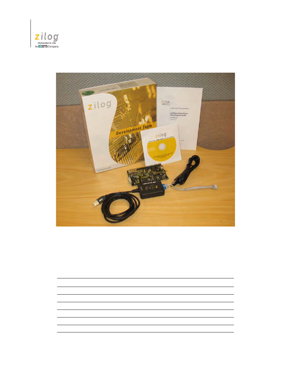 Kit contents, The ez80acclaim plus, Table 1 | Ez80f910300kitg contents, Figure 1 displa | Zilog EZ80F91AZA User Manual | Page 12 / 34