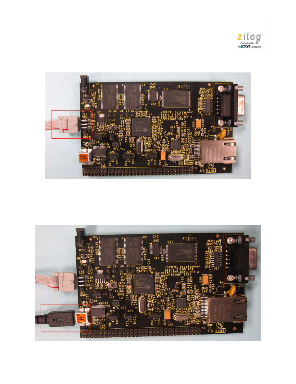 Figure 4, Debug connector j1, Figure 5 | Usb-to-uart port 3 connector | Zilog EZ80F91AZA User Manual | Page 19 / 34