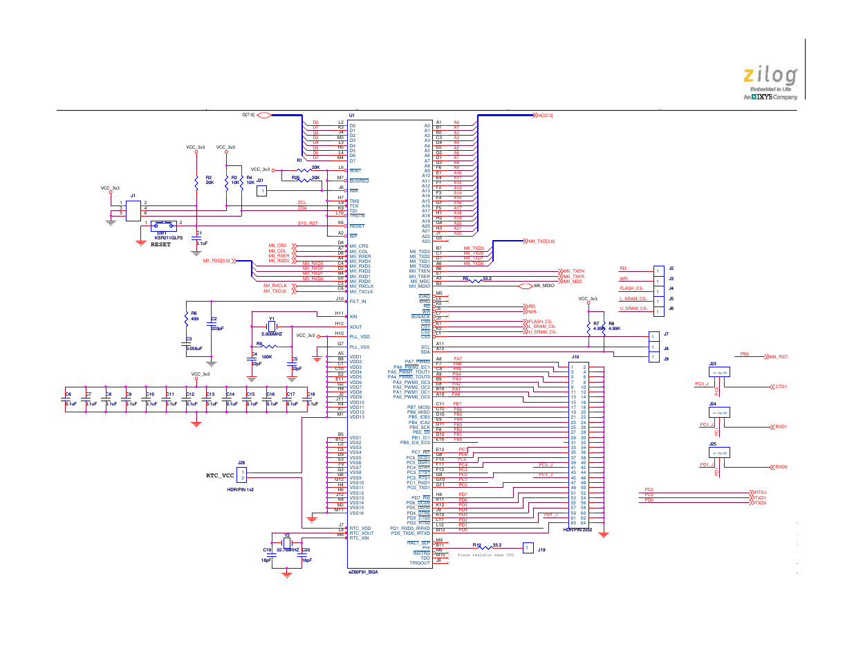 Schematic diagram #4 of 4: ez80f91 mcu, Zilog | Zilog EZ80F91AZA User Manual | Page 31 / 34