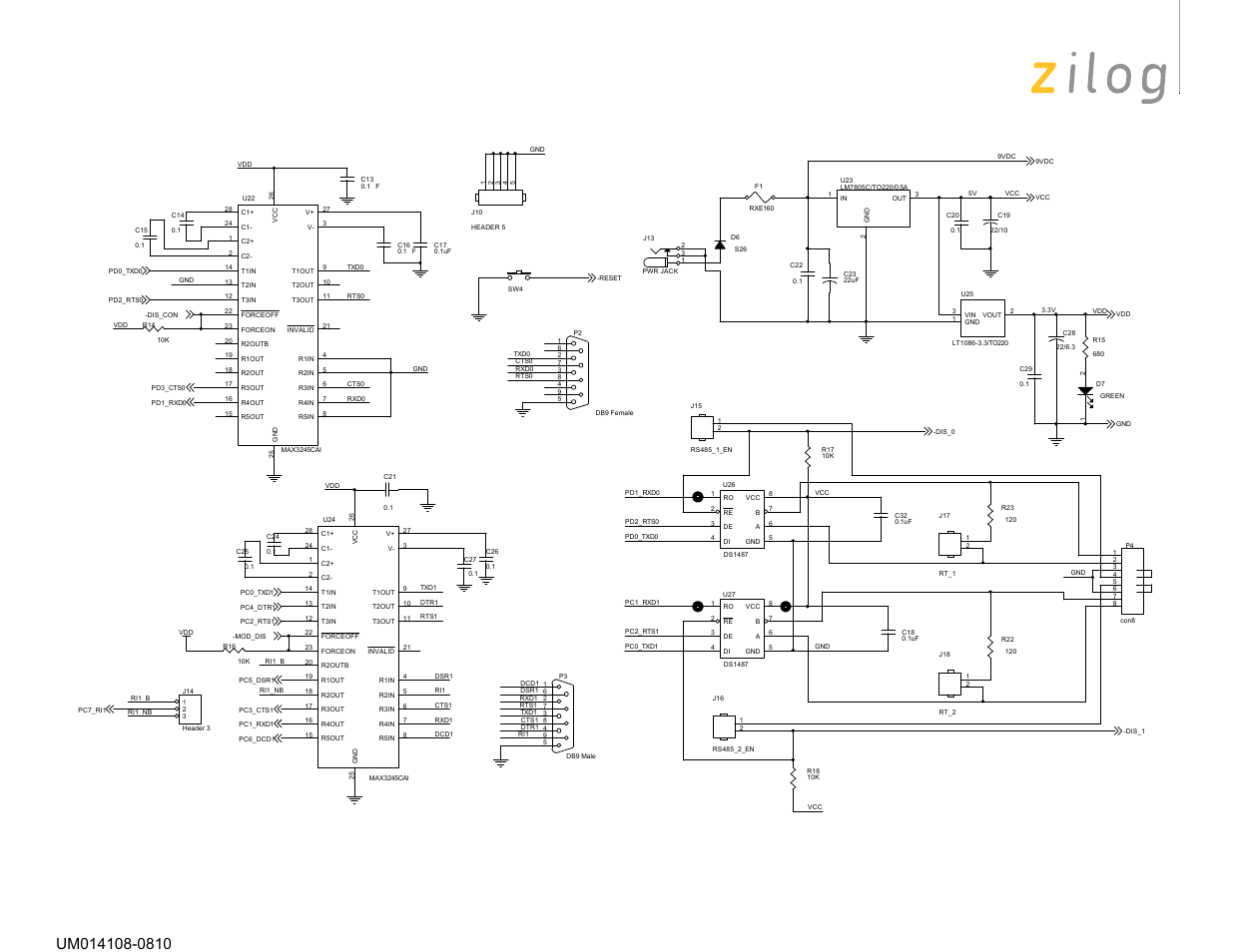 Figure 19. ez80, Development platform schematic diagram, #4 of 5, 3 ok modem console | Reset | Zilog EZ80190 User Manual | Page 68 / 87