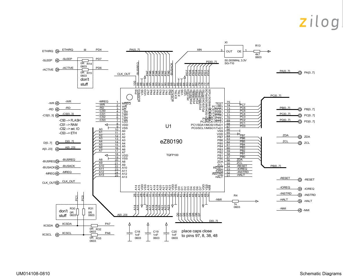 Ez80190 module, D in the, Ez80190 module sch | Zilog EZ80190 User Manual | Page 70 / 87