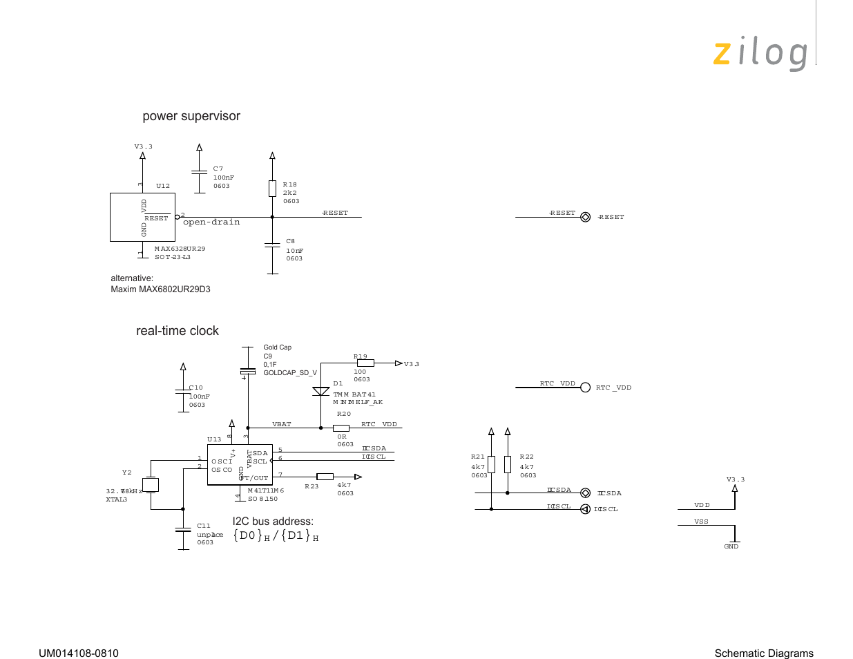 Power supervisor real-time clock, D0} /{d1, I2c bus address | Zilog EZ80190 User Manual | Page 75 / 87