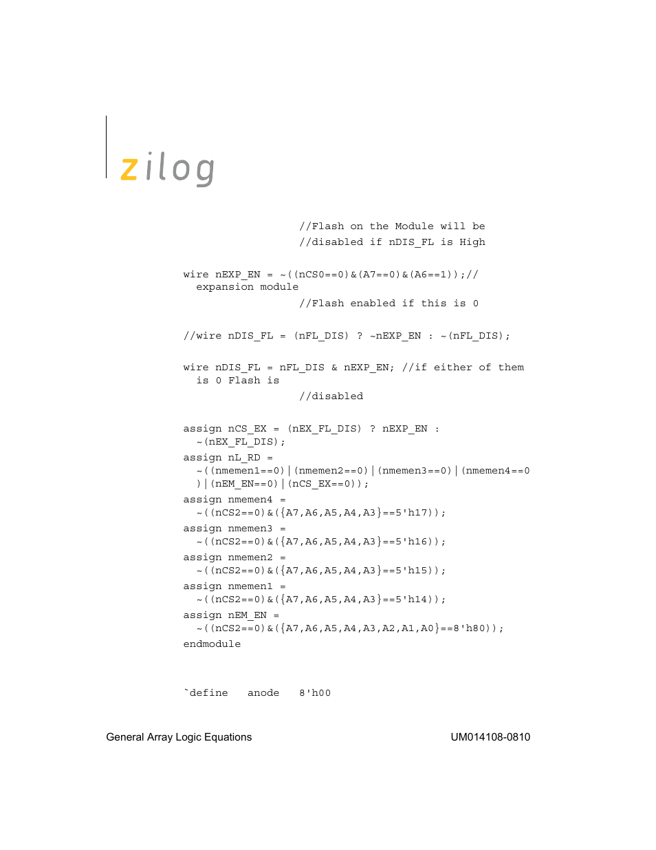 U15 address decoder | Zilog EZ80190 User Manual | Page 81 / 87