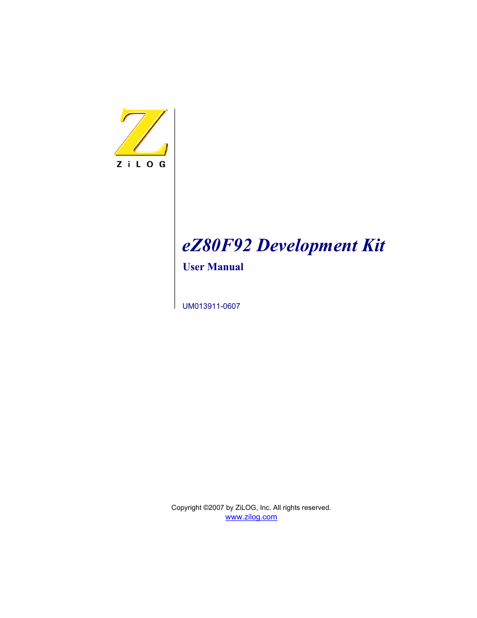 Zilog eZ80F92 User Manual | 87 pages