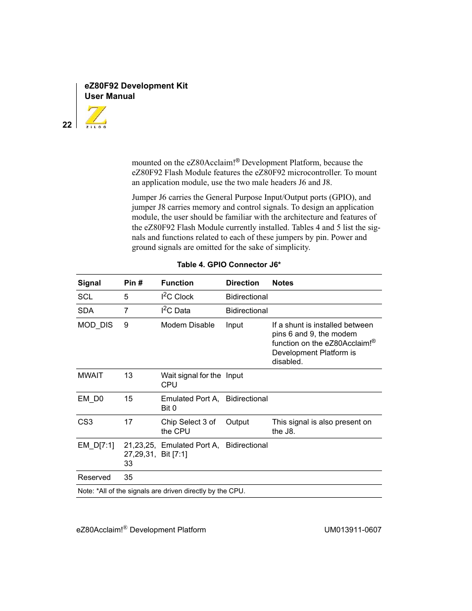 Zilog eZ80F92 User Manual | Page 26 / 87