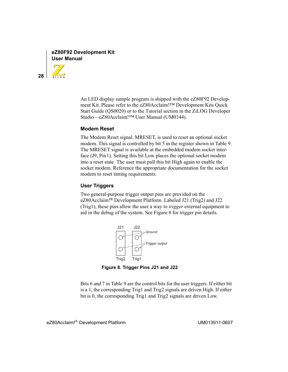 Zilog eZ80F92 User Manual | Page 32 / 87