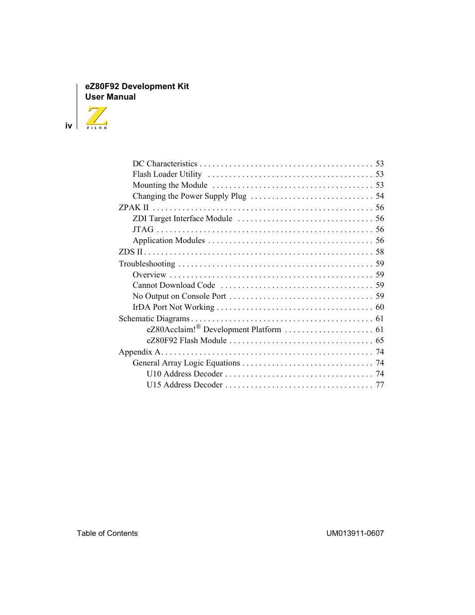 Zilog eZ80F92 User Manual | Page 4 / 87