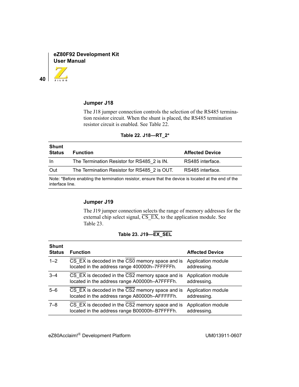 Zilog eZ80F92 User Manual | Page 44 / 87