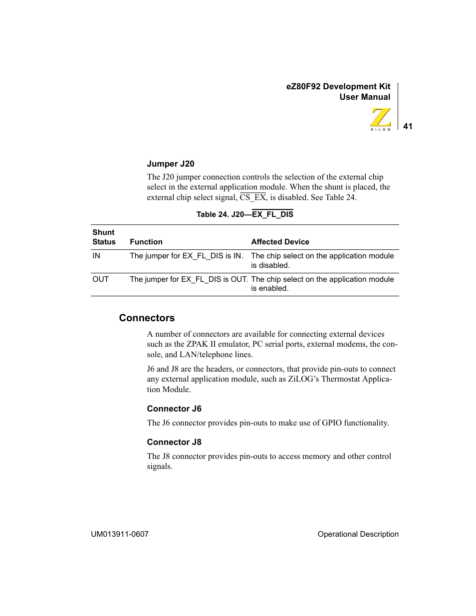 Connectors | Zilog eZ80F92 User Manual | Page 45 / 87