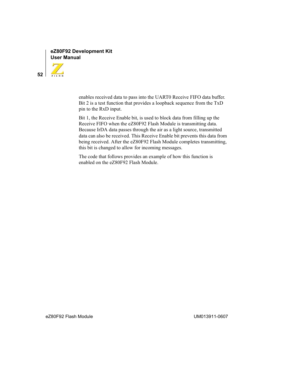 Zilog eZ80F92 User Manual | Page 56 / 87