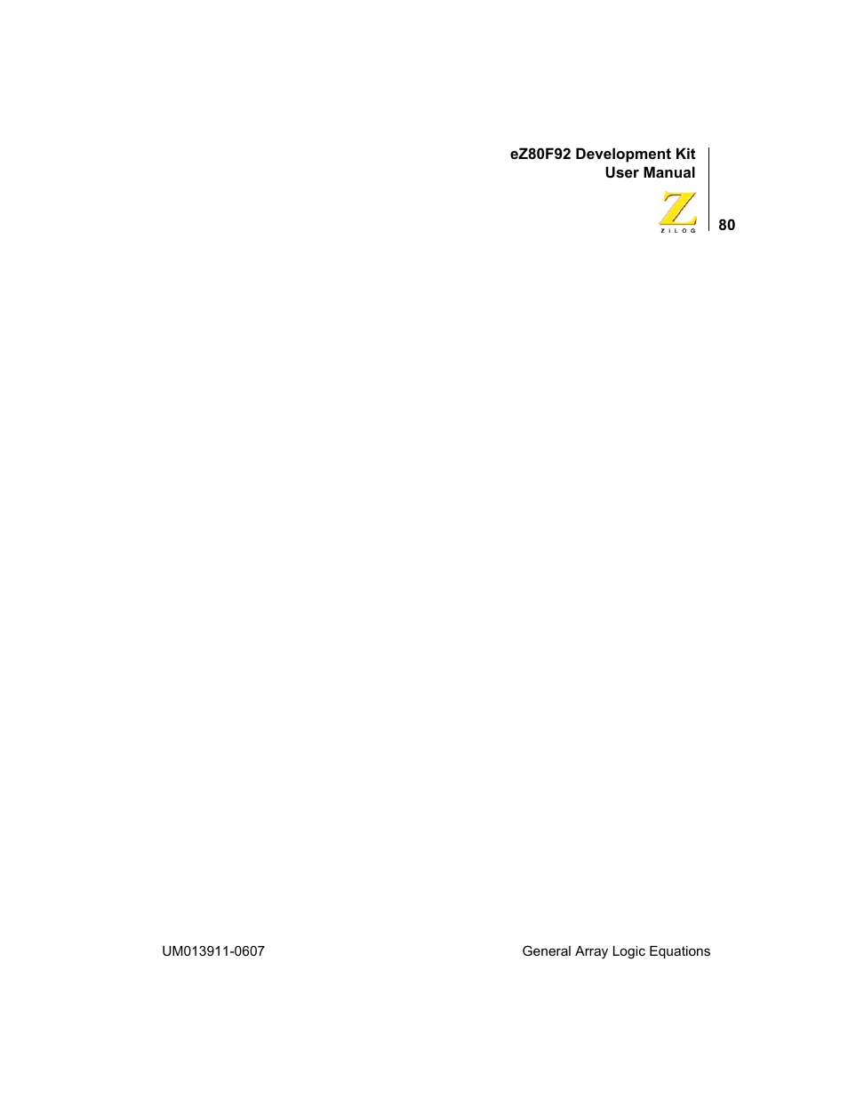 Zilog eZ80F92 User Manual | Page 84 / 87