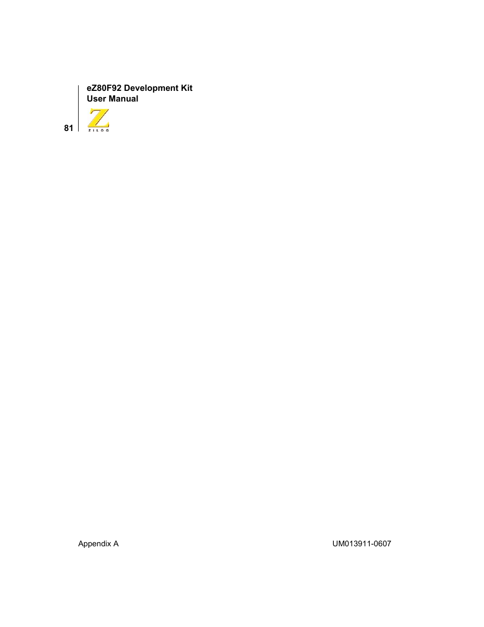 Zilog eZ80F92 User Manual | Page 85 / 87