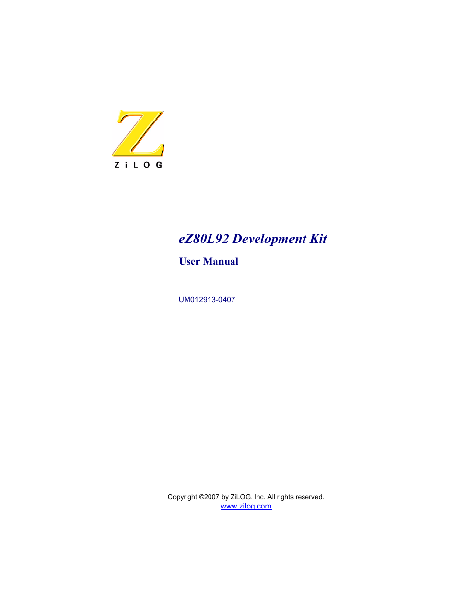 Zilog EZ80L92 User Manual | 86 pages