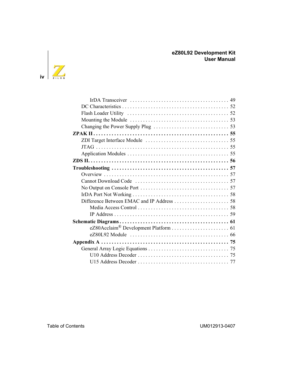 Zilog EZ80L92 User Manual | Page 4 / 86