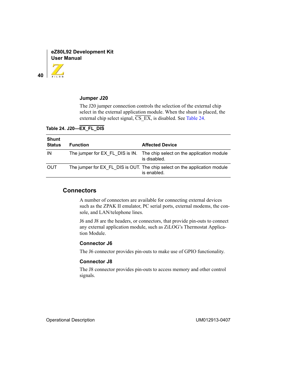 Connectors | Zilog EZ80L92 User Manual | Page 44 / 86