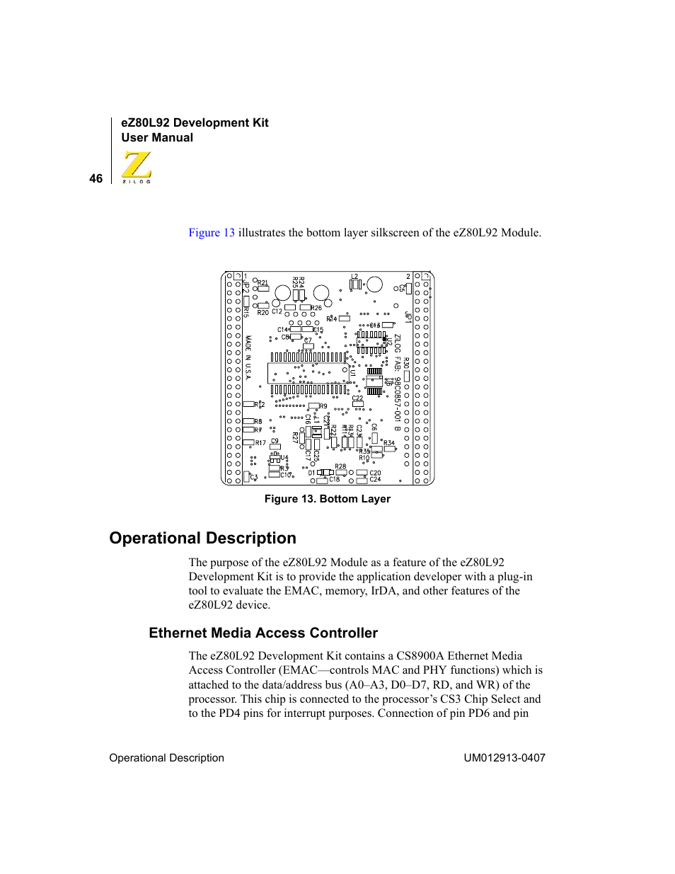 Operational description, Ethernet media access controller | Zilog EZ80L92 User Manual | Page 50 / 86