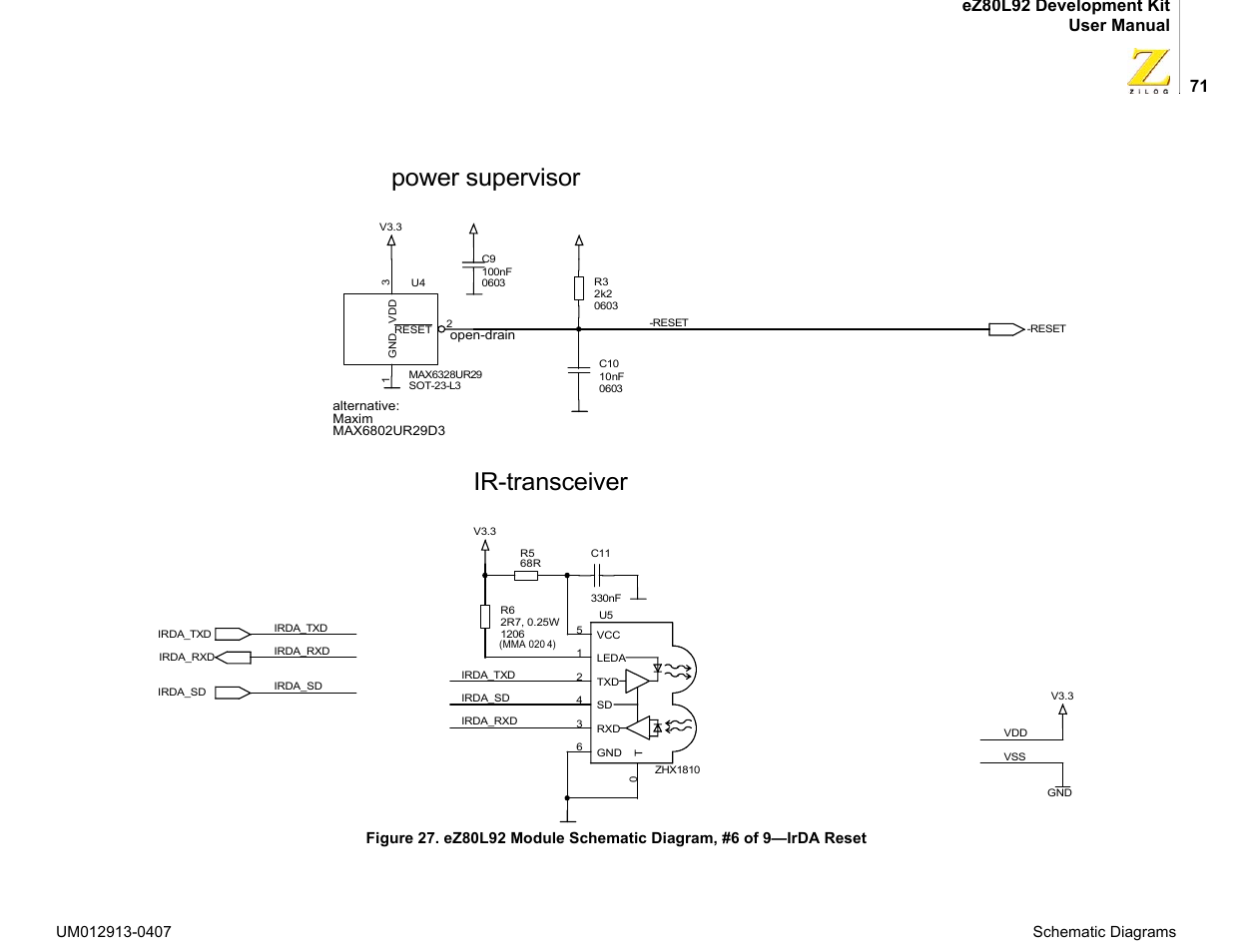 Power supervisor ir-transceiver | Zilog EZ80L92 User Manual | Page 75 / 86