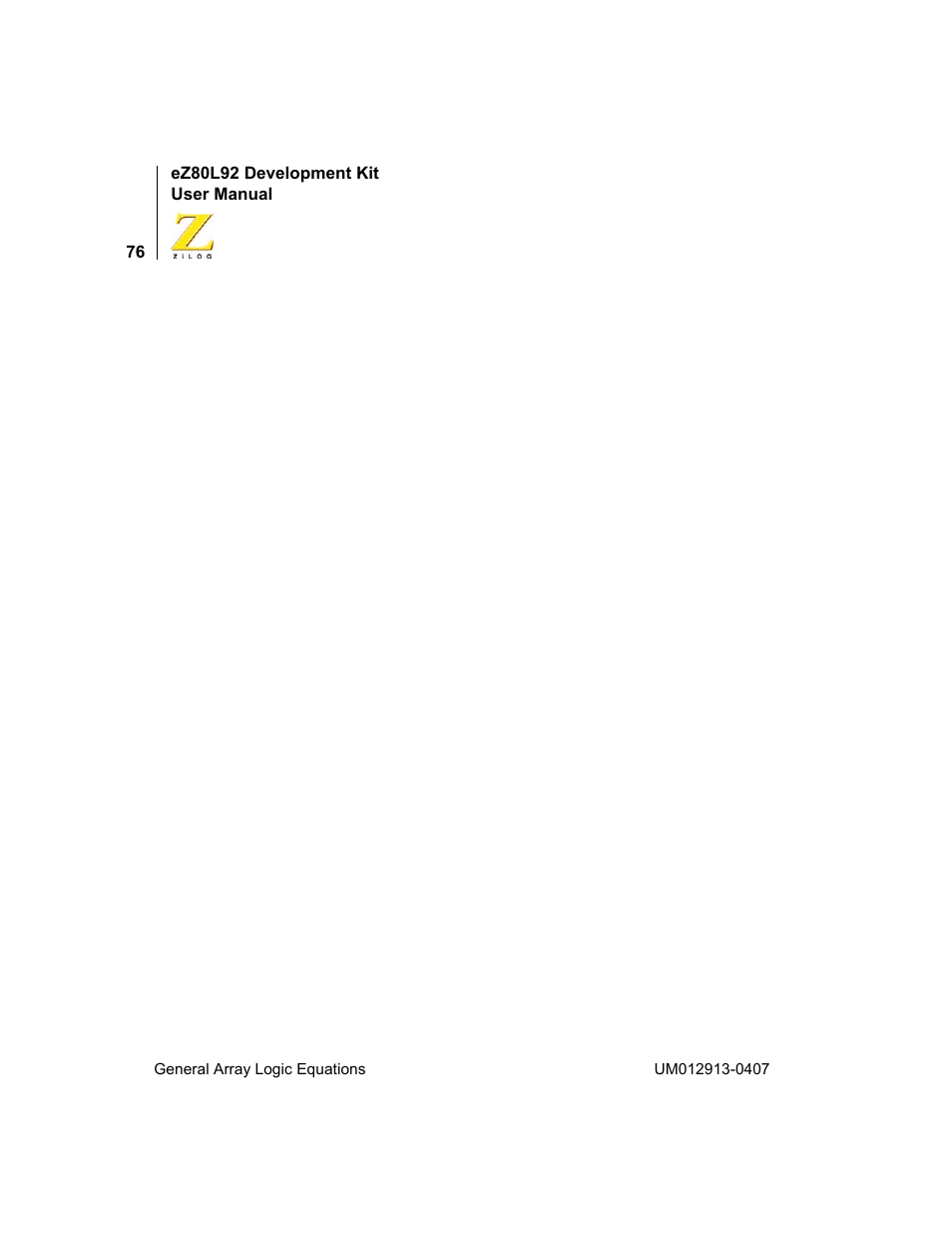 Zilog EZ80L92 User Manual | Page 80 / 86