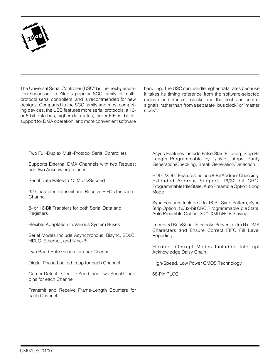 Hapter, Ntroduction | Zilog Z16C30 User Manual | Page 14 / 208