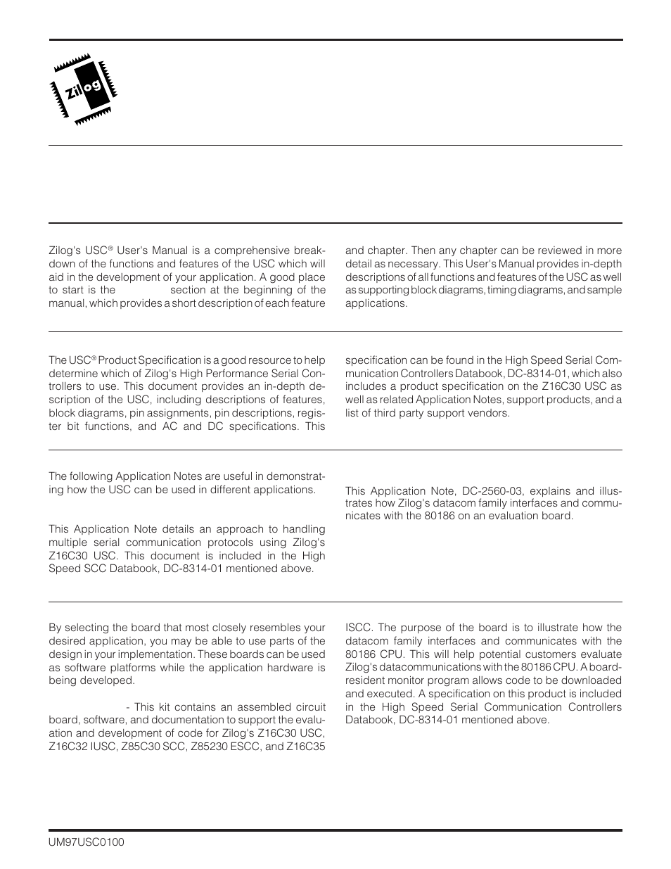 Z16c30 usc, Anual | Zilog Z16C30 User Manual | Page 3 / 208