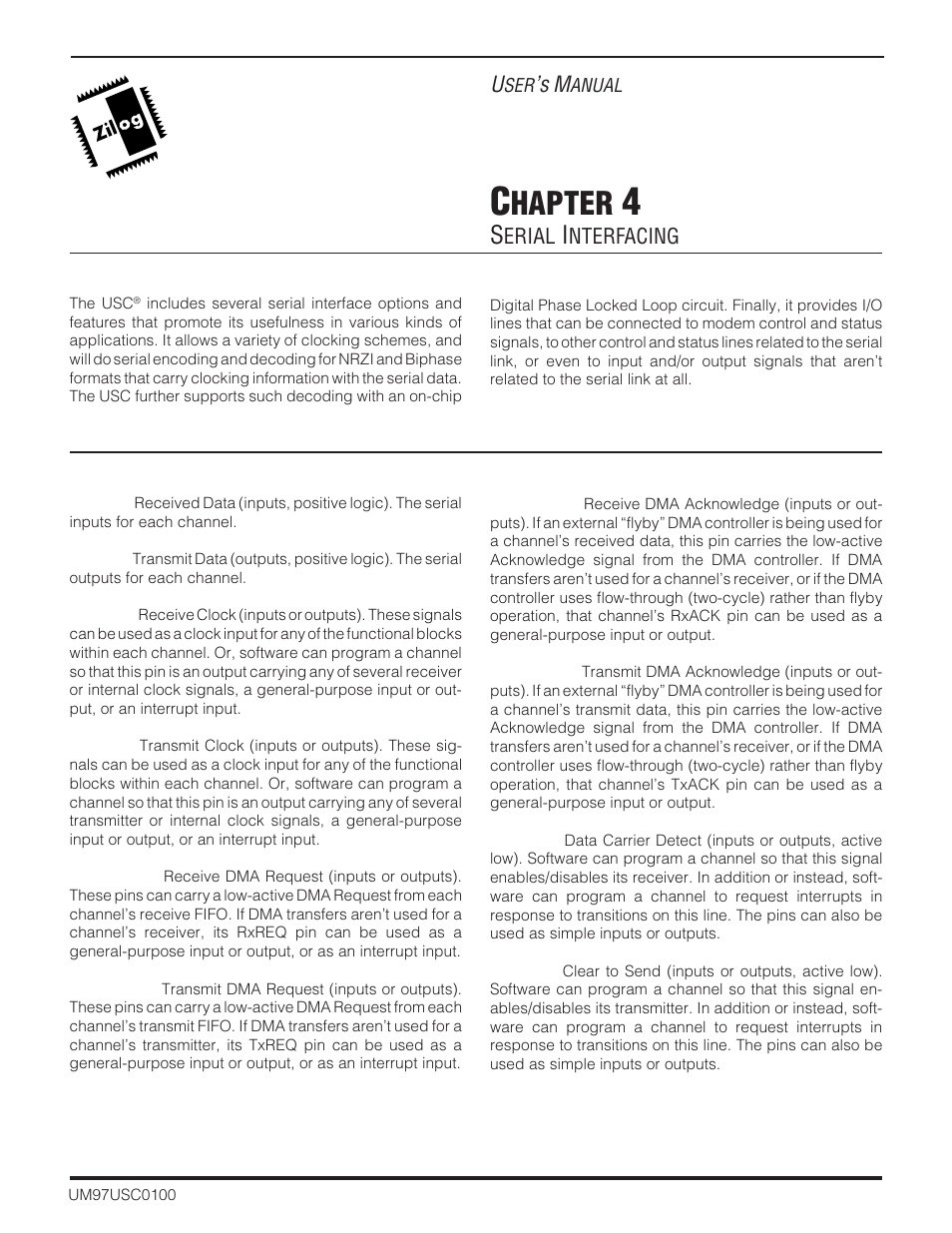 Hapter, Erial, Nterfacing | Zilog Z16C30 User Manual | Page 50 / 208