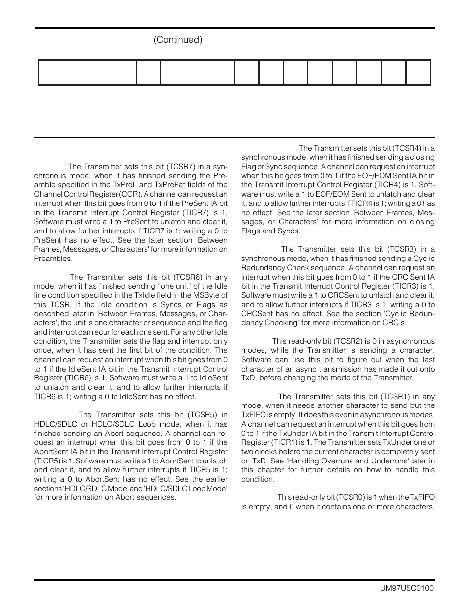1 detailed status in the tcsr, 18 status reporting (continued) | Zilog Z16C30 User Manual | Page 95 / 208