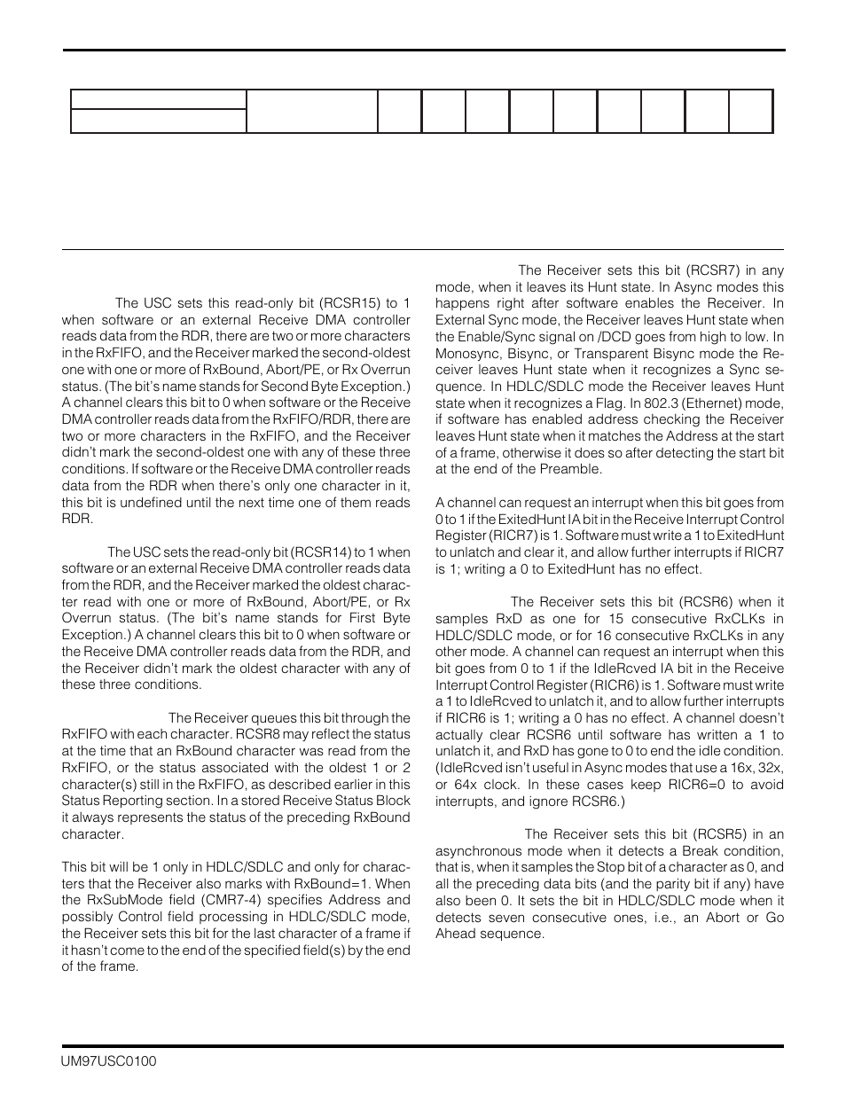 2 detailed status in the rcsr | Zilog Z16C30 User Manual | Page 96 / 208