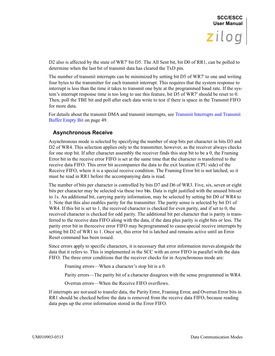 Asynchronous receive | Zilog Z80230 User Manual | Page 103 / 394