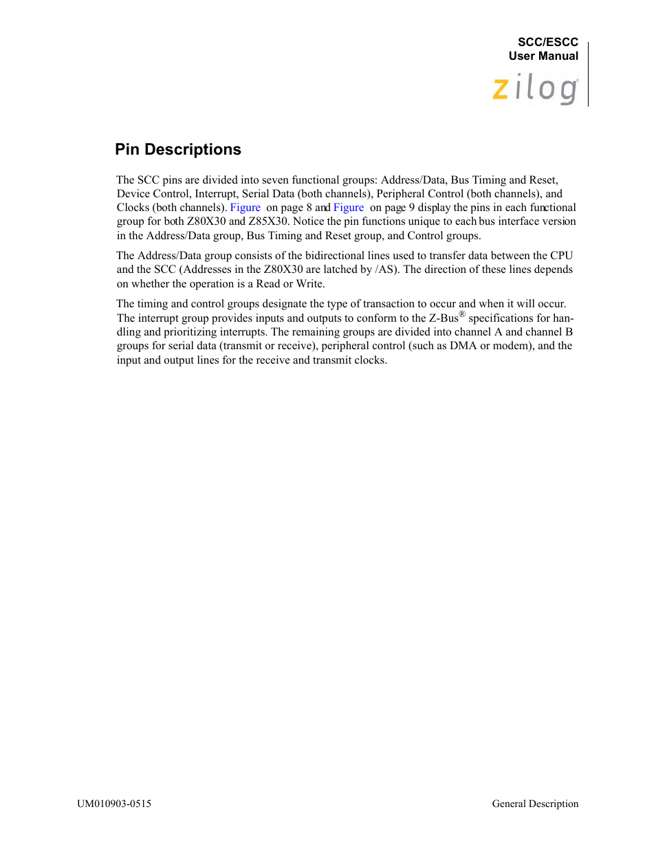 Pin descriptions | Zilog Z80230 User Manual | Page 14 / 394
