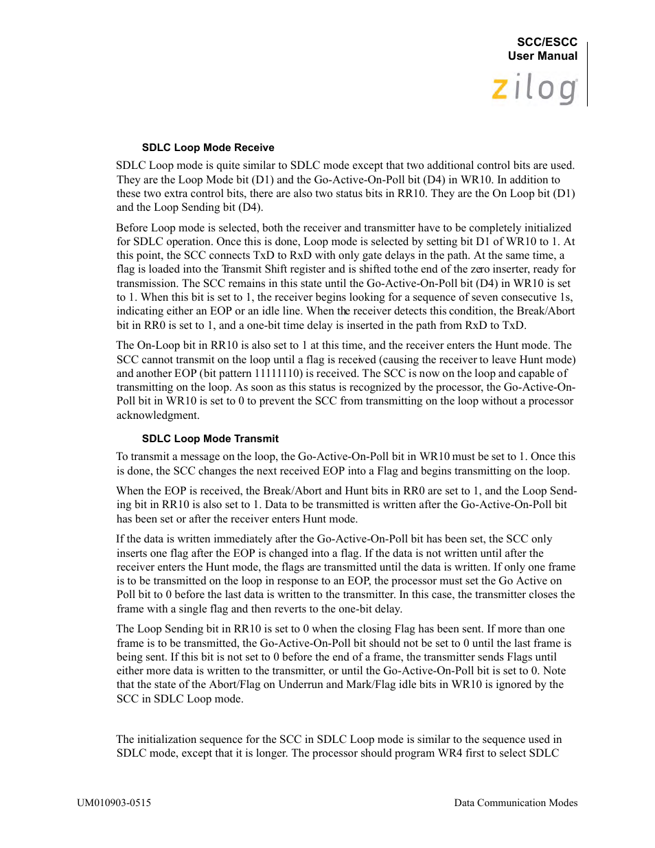 Tions, Sdlc loop mode receive, Sdlc loop mode transmit | Zilog Z80230 User Manual | Page 140 / 394